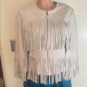 BCBG  MAXAZRIA   Fringe Detail Cream Jacket